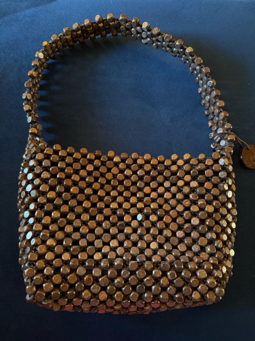 The Sak Brown Wood Beaded Mini Bag
